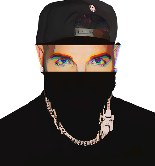 Canadian rapper music icon graphic portrait silhouette illustration with cap, chain necklace, and earring - IconBandwear graphic t-shirt design - music icons collection