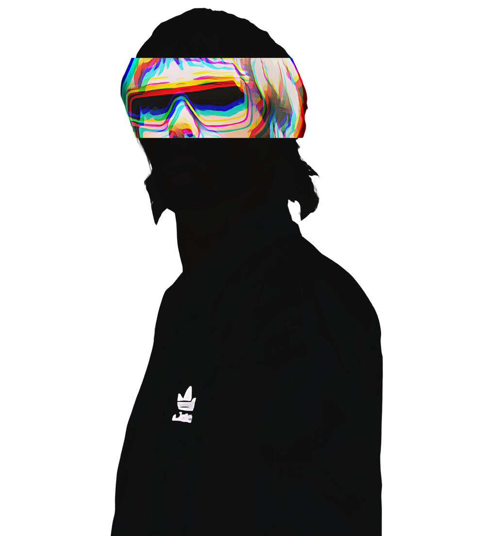 Madchester Indie music icon graphic portrait featuring graphic portrait silhouette illustration with mod haircut, oversized sunglasses and Adidas logo on track jacket - IconBandwear graphic sweatshirt design - music icons collection