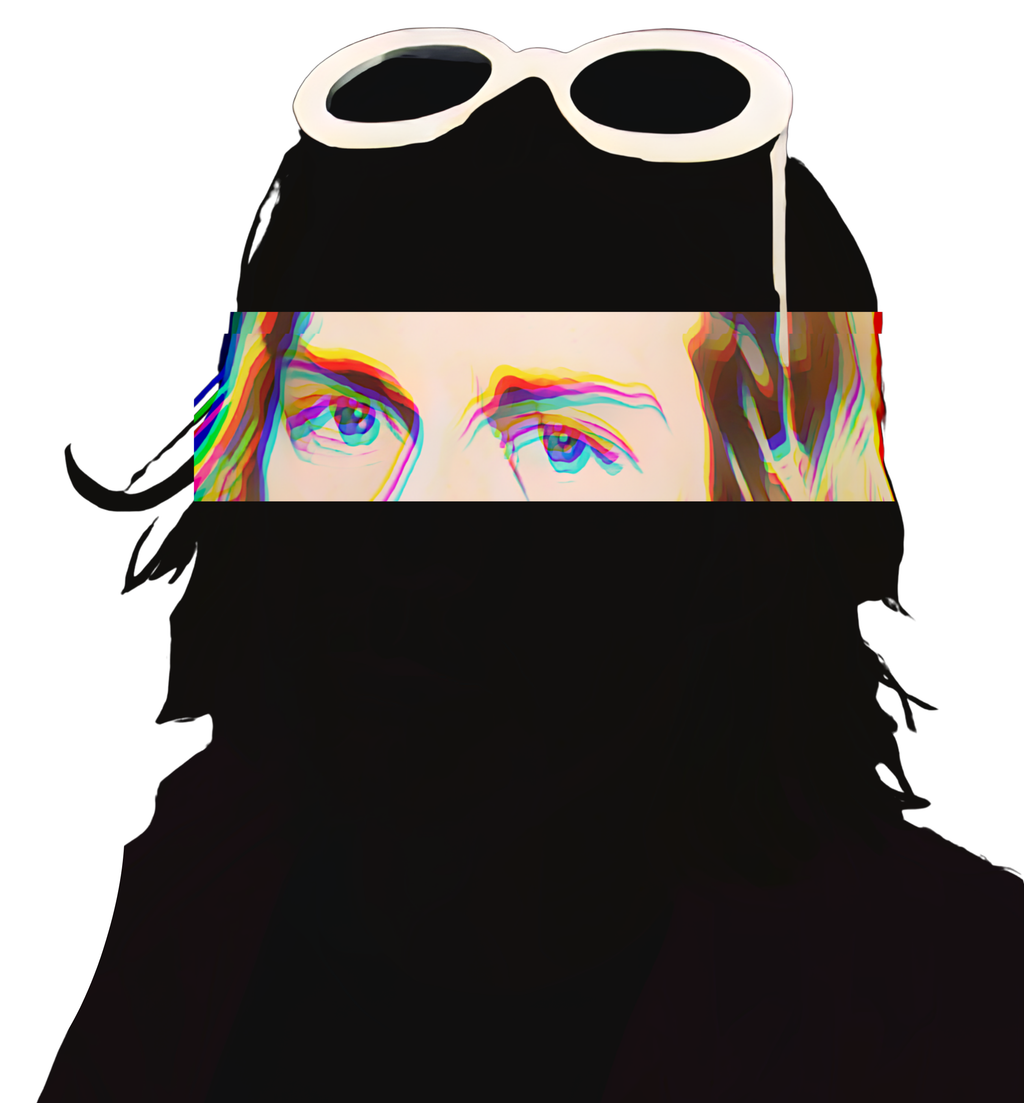 Grunge music icon graphic portrait silhouette illustration with signature white sunglasses and long blonde hair - IconBandwear graphic t-shirt design - music icons collection