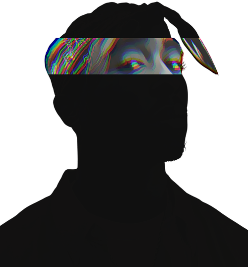 West Coast hip-hop icon graphic portrait silhouettte illustration with bandana headwrap looking forward - IconBandwear graphic t-shirt design - music icons collection