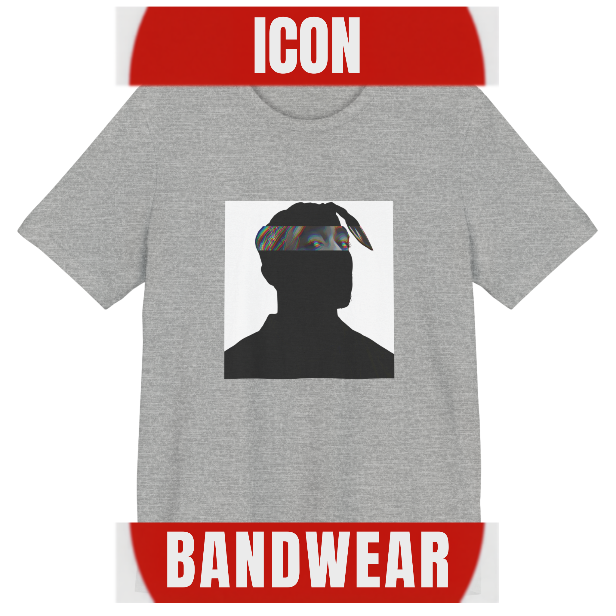 West Coast hip-hop icon t-shirt in gray featuring graphic portrait silhouette illustration with bandana headwrap looking forward - IconBandwear music icons collection